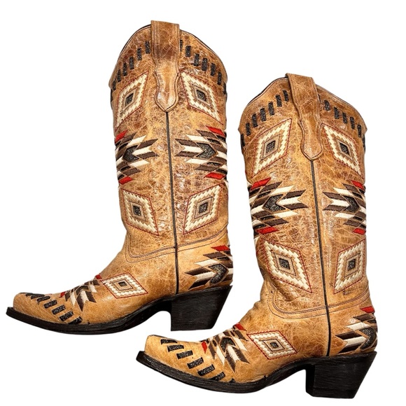 NWOB Corral Antique Saddle Aztec Pattern Boots Sz-5 - Picture 1 of 12
